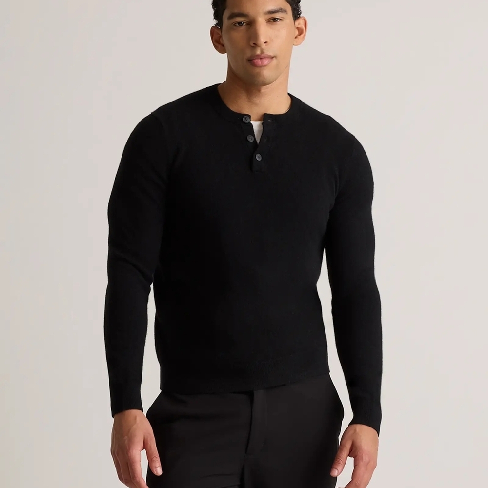 Quince Black Crewneck Henley Sweater